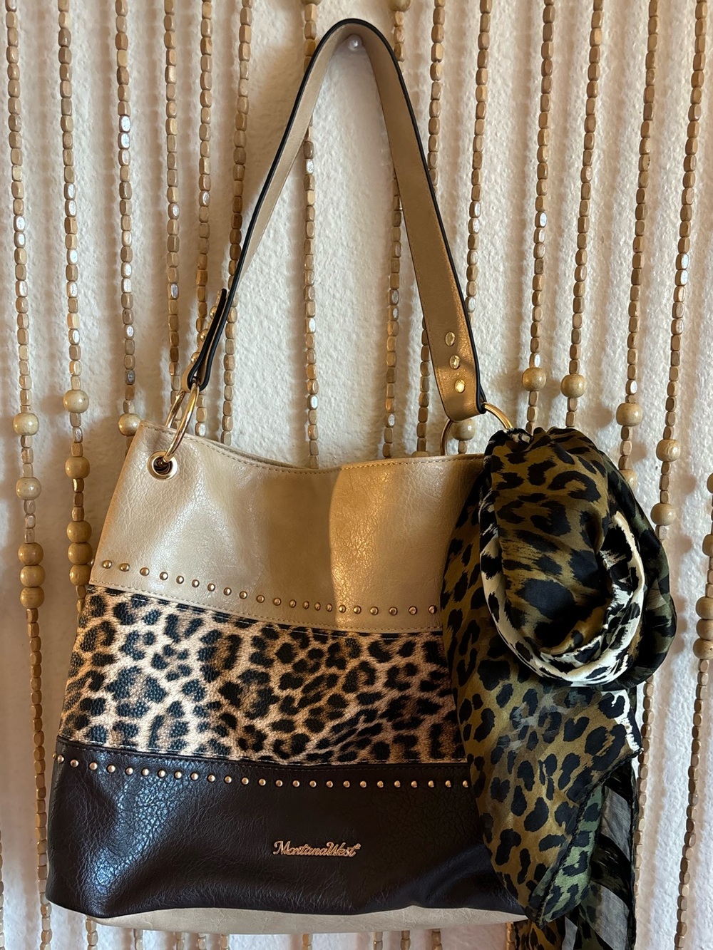 Cheetah Snake Brown Cream Striped Y2K Tote Bag Purse Boho Grunge Western Glam